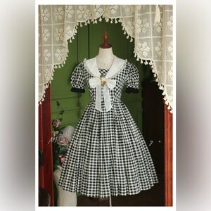 Elegant Black and White Gingham Midi Dress